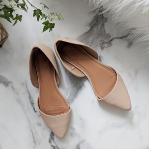 Faux Nubuck Tan Pointed Toe D'Orsay Flats
